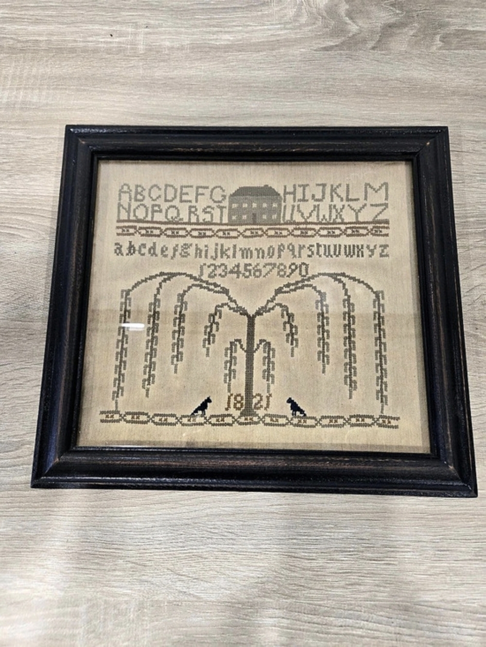 Vintage 2007 Pine Creek Traditions Framed Primitive Alphabet Sampler Needlepoint